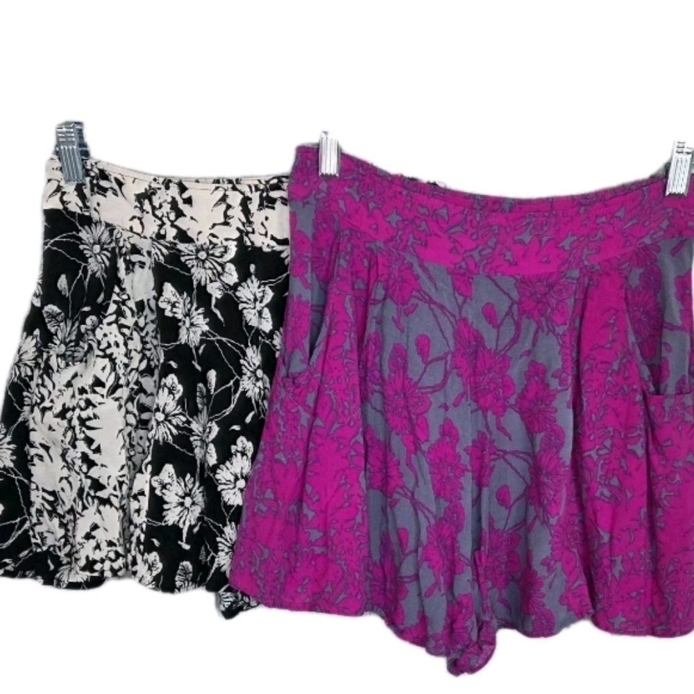 Free People Flowy Floral Shorts Size 2 Purple/Blue -Black Ivory Bundle Of 2